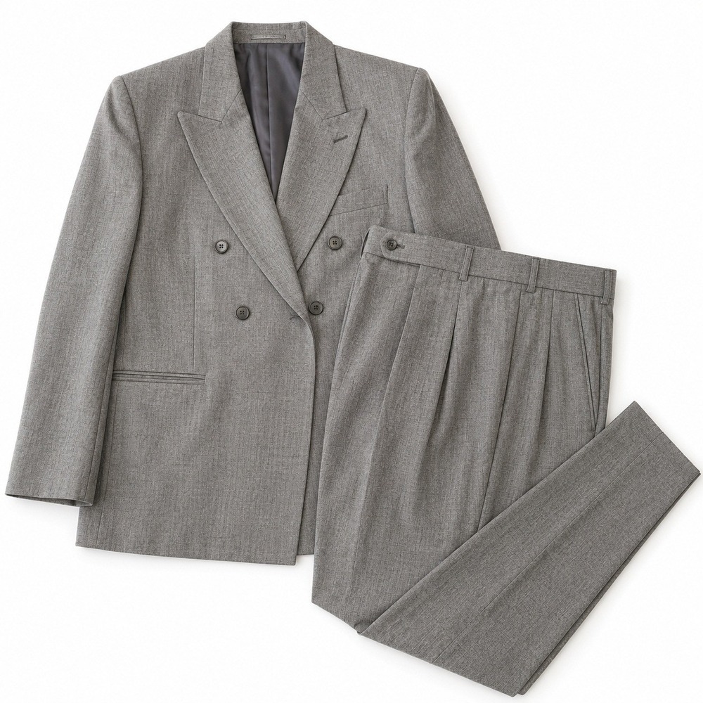 Vintage Egon von Furstenberg Mens Double Breasted Suit Gray Pleated Pants 43R